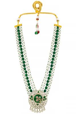 Gold plated kundan & beads studded traditional long necklace earrings set jewellery for women 2
