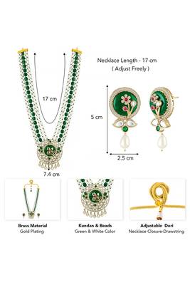 Gold plated kundan & beads studded traditional long necklace earrings set jewellery for women 3