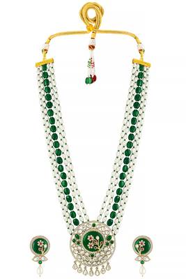 Gold plated kundan & beads studded traditional long necklace earrings set jewellery for women 4