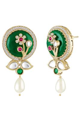 Gold plated kundan & beads studded traditional long necklace earrings set jewellery for women 5