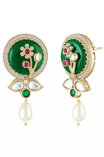 Gold plated kundan & beads studded traditional long necklace earrings set jewellery for women