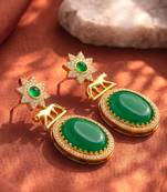 Green ethnic dangle earrings for women & girls | gold plated | cubic zirconia faux emerald studded