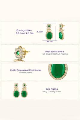 Green ethnic dangle earrings for women & girls | gold plated | cubic zirconia faux emerald studded 3