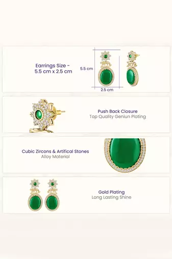 Green ethnic dangle earrings for women & girls | gold plated | cubic zirconia faux emerald studded