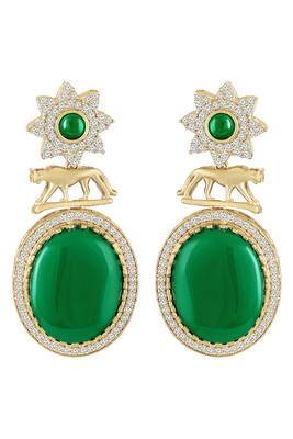 Green ethnic dangle earrings for women & girls | gold plated | cubic zirconia faux emerald studded 4