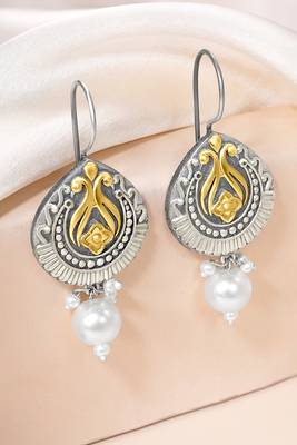 Oxidized silver gold plated pearl studded ethnic dangle earrings jewellery for women 1