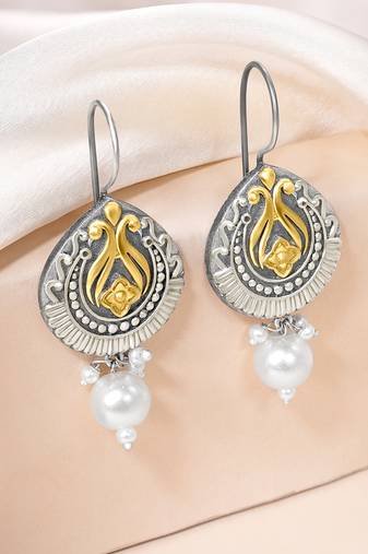Oxidized silver gold plated pearl studded ethnic dangle earrings jewellery for women