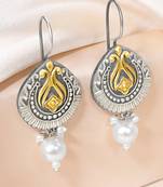 Oxidized silver gold plated pearl studded ethnic dangle earrings jewellery for women