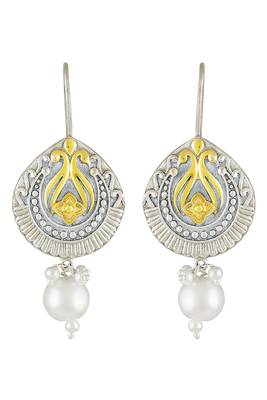 Oxidized silver gold plated pearl studded ethnic dangle earrings jewellery for women 2