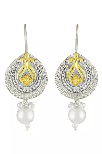 Oxidized silver gold plated pearl studded ethnic dangle earrings jewellery for women