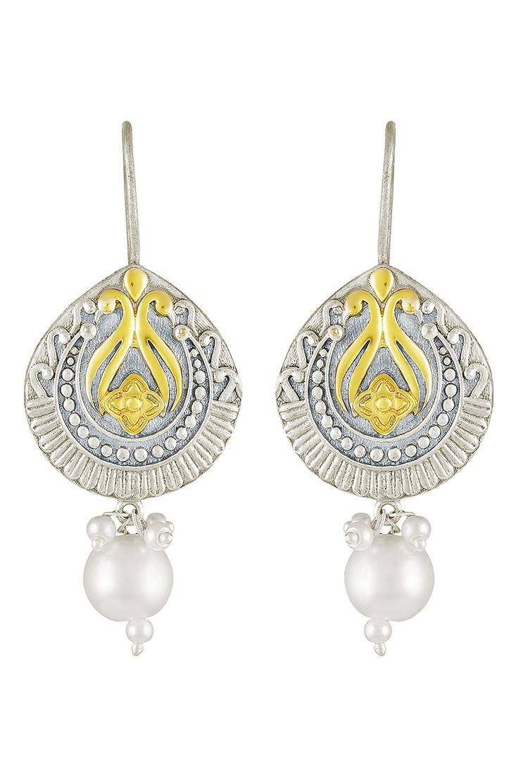 Oxidized silver gold plated pearl studded ethnic dangle earrings jewellery for women