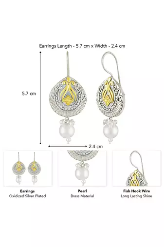Oxidized silver gold plated pearl studded ethnic dangle earrings jewellery for women