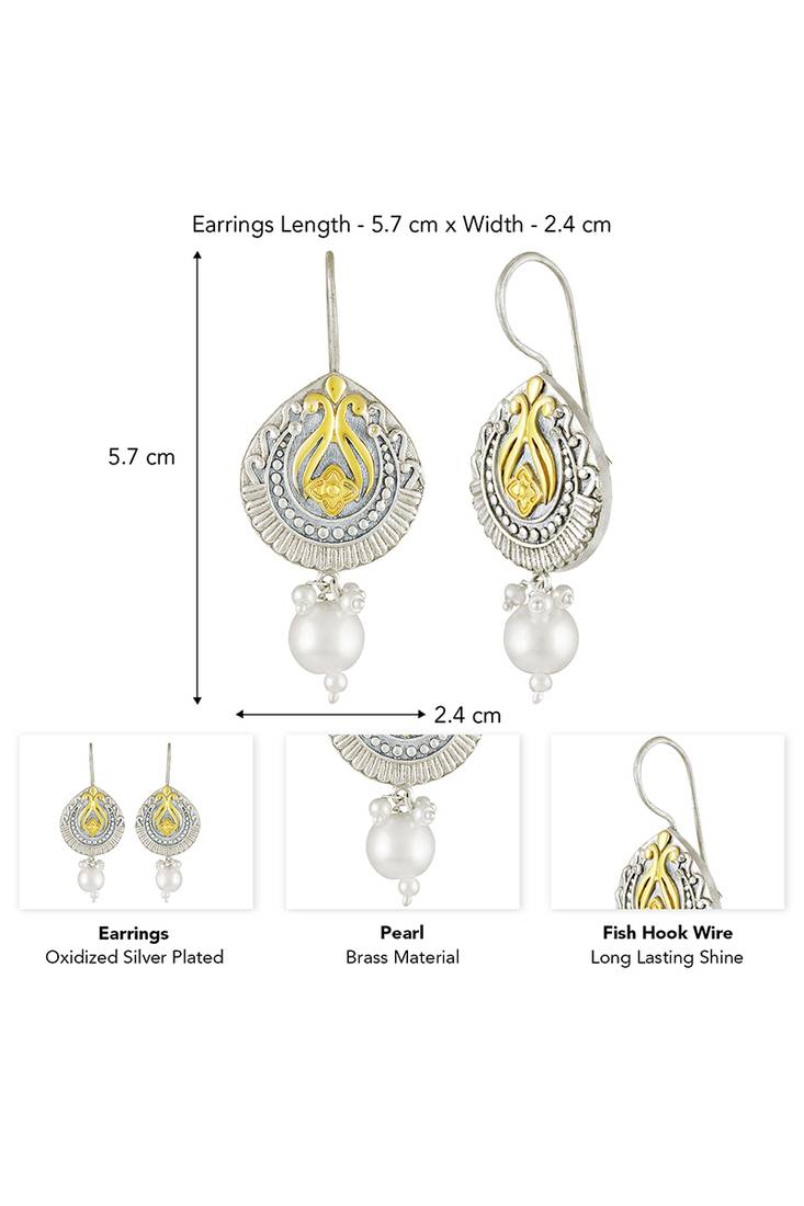 Oxidized silver gold plated pearl studded ethnic dangle earrings jewellery for women