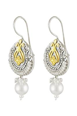 Oxidized silver gold plated pearl studded ethnic dangle earrings jewellery for women 4