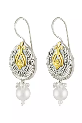 Oxidized silver gold plated pearl studded ethnic dangle earrings jewellery for women