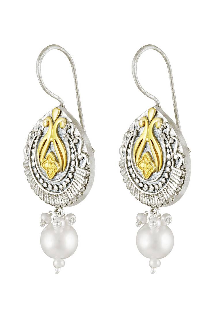 Oxidized silver gold plated pearl studded ethnic dangle earrings jewellery for women