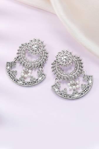 Oxidized silver plated lariya studded dangle earrings fashion jewellery for women & girls