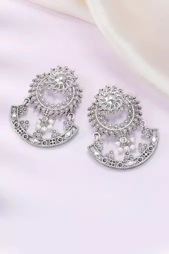 Oxidized silver plated lariya studded dangle earrings fashion jewellery for women & girls