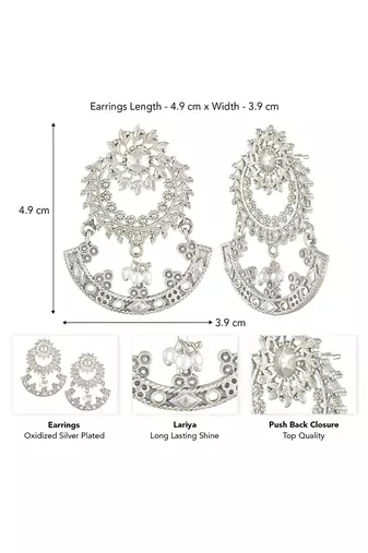 Oxidized silver plated lariya studded dangle earrings fashion jewellery for women & girls
