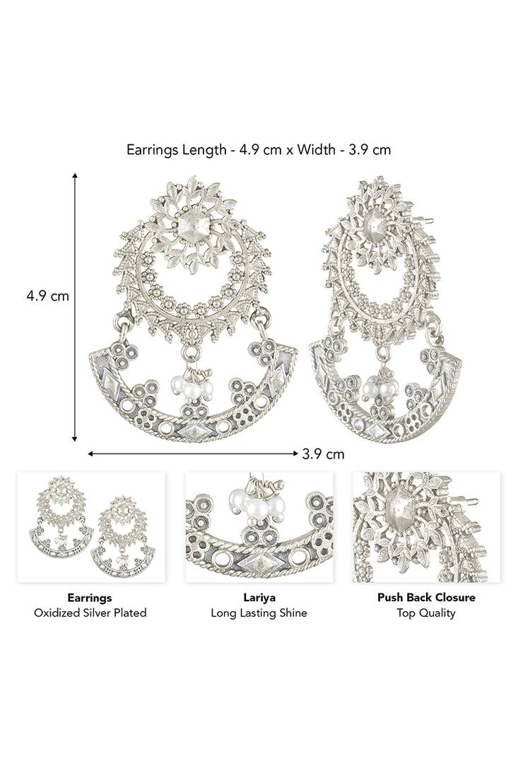 Oxidized silver plated lariya studded dangle earrings fashion jewellery for women & girls
