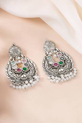 Oxidized silver plated multicolor crystals & lariya studded dangle earrings jewellery 1