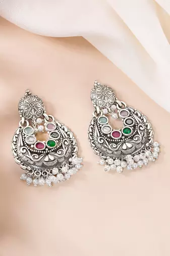 Oxidized silver plated multicolor crystals & lariya studded dangle earrings jewellery
