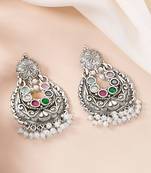 Oxidized silver plated multicolor crystals & lariya studded dangle earrings jewellery