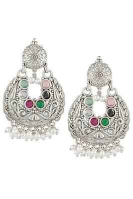Oxidized silver plated multicolor crystals & lariya studded dangle earrings jewellery 2