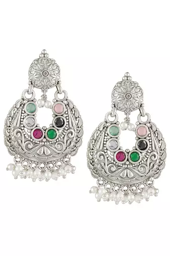 Oxidized silver plated multicolor crystals & lariya studded dangle earrings jewellery