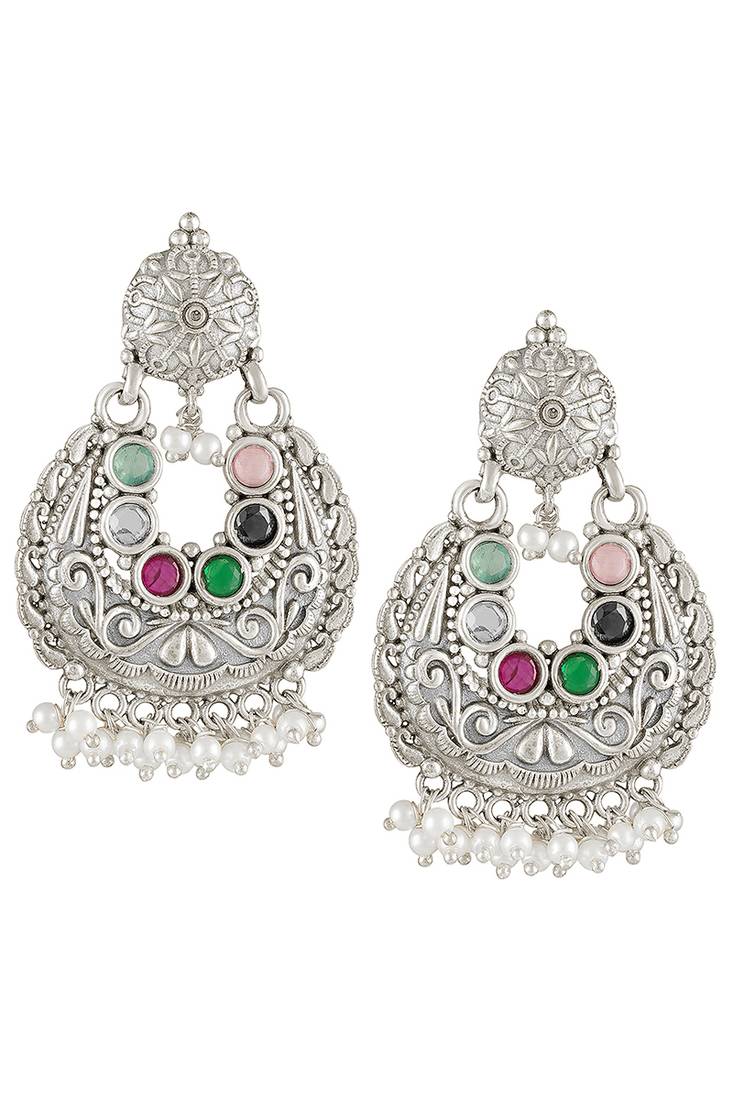 Oxidized silver plated multicolor crystals & lariya studded dangle earrings jewellery