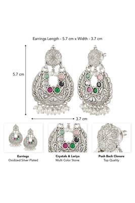 Oxidized silver plated multicolor crystals & lariya studded dangle earrings jewellery 3