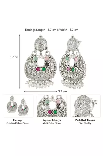 Oxidized silver plated multicolor crystals & lariya studded dangle earrings jewellery