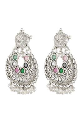 Oxidized silver plated multicolor crystals & lariya studded dangle earrings jewellery 4