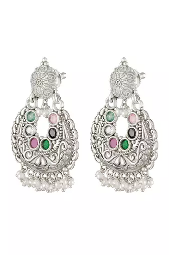 Oxidized silver plated multicolor crystals & lariya studded dangle earrings jewellery