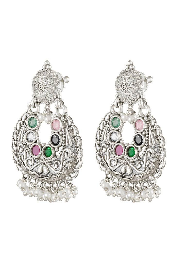 Oxidized silver plated multicolor crystals & lariya studded dangle earrings jewellery