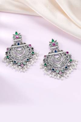 Oxidized silver plated multicolor crystals & lariya studded dangle earrings jewellery 1