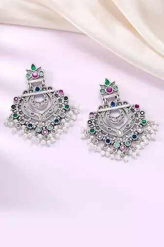 Oxidized silver plated multicolor crystals & lariya studded dangle earrings jewellery