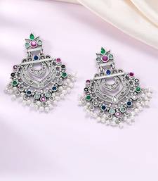 Oxidized silver plated multicolor crystals & lariya studded dangle earrings jewellery