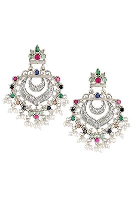 Oxidized silver plated multicolor crystals & lariya studded dangle earrings jewellery 2