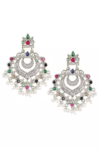 Oxidized silver plated multicolor crystals & lariya studded dangle earrings jewellery