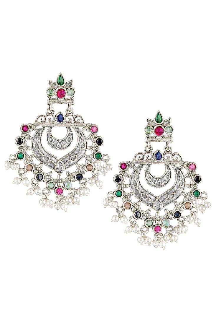 Oxidized silver plated multicolor crystals & lariya studded dangle earrings jewellery