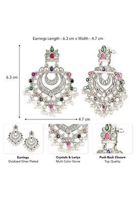 Oxidized silver plated multicolor crystals & lariya studded dangle earrings jewellery 3