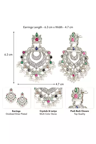 Oxidized silver plated multicolor crystals & lariya studded dangle earrings jewellery