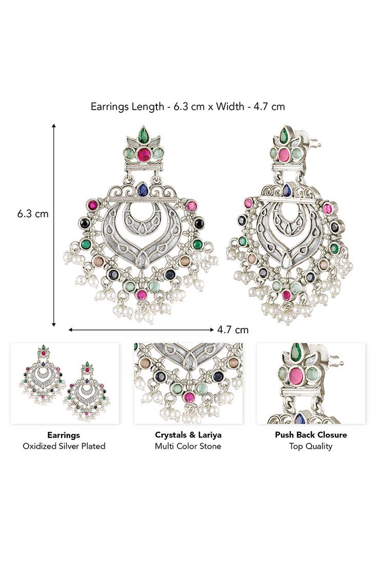 Oxidized silver plated multicolor crystals & lariya studded dangle earrings jewellery