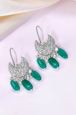 Oxidized silver plated green beads studded dangle earrings fashion jewellery for women & girls 1