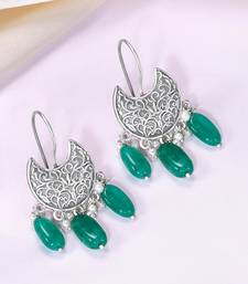 Oxidized silver plated green beads studded dangle earrings fashion jewellery for women & girls