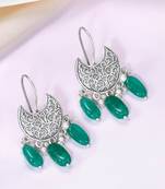 Oxidized silver plated green beads studded dangle earrings fashion jewellery for women & girls