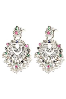 Oxidized silver plated multicolor crystals & lariya studded dangle earrings jewellery 4