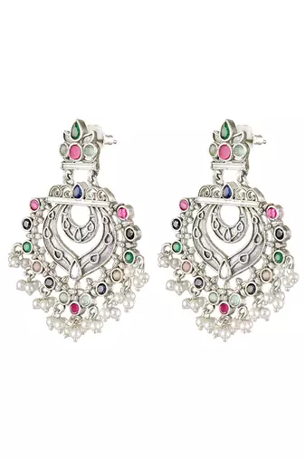 Oxidized silver plated multicolor crystals & lariya studded dangle earrings jewellery