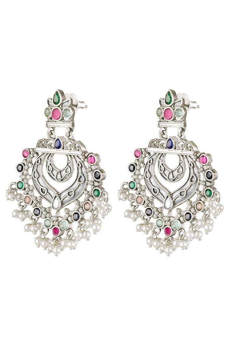 Oxidized silver plated multicolor crystals & lariya studded dangle earrings jewellery